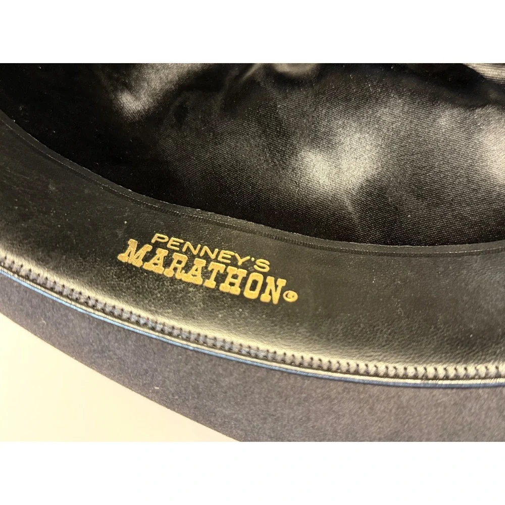 Vintage Penneys Marathon Black Felt Fedora Hat XXX Quality Mens 7 1/4 Pin Feathe